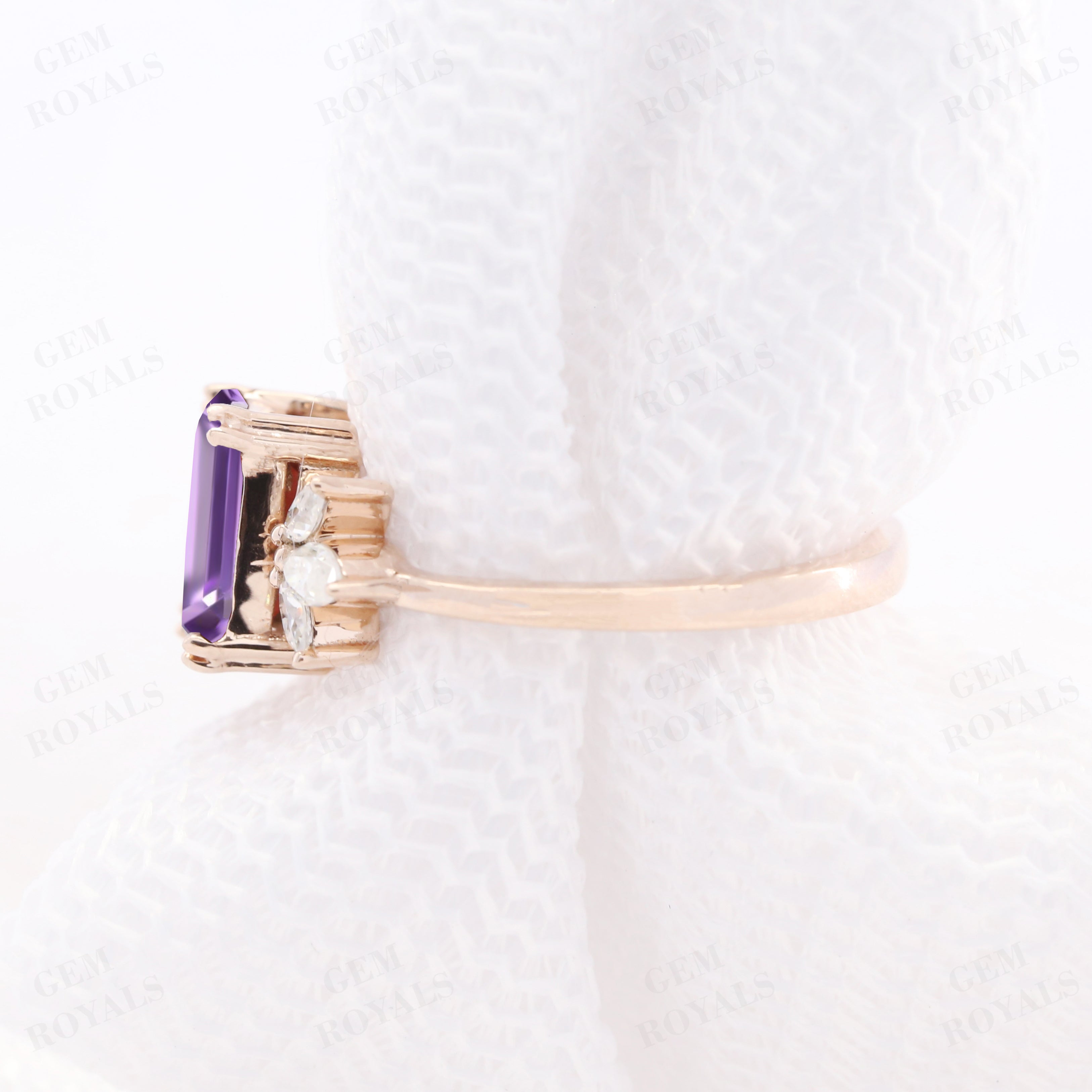 Solitaire Emerald Cut Natural Amethyst Engagement Ring