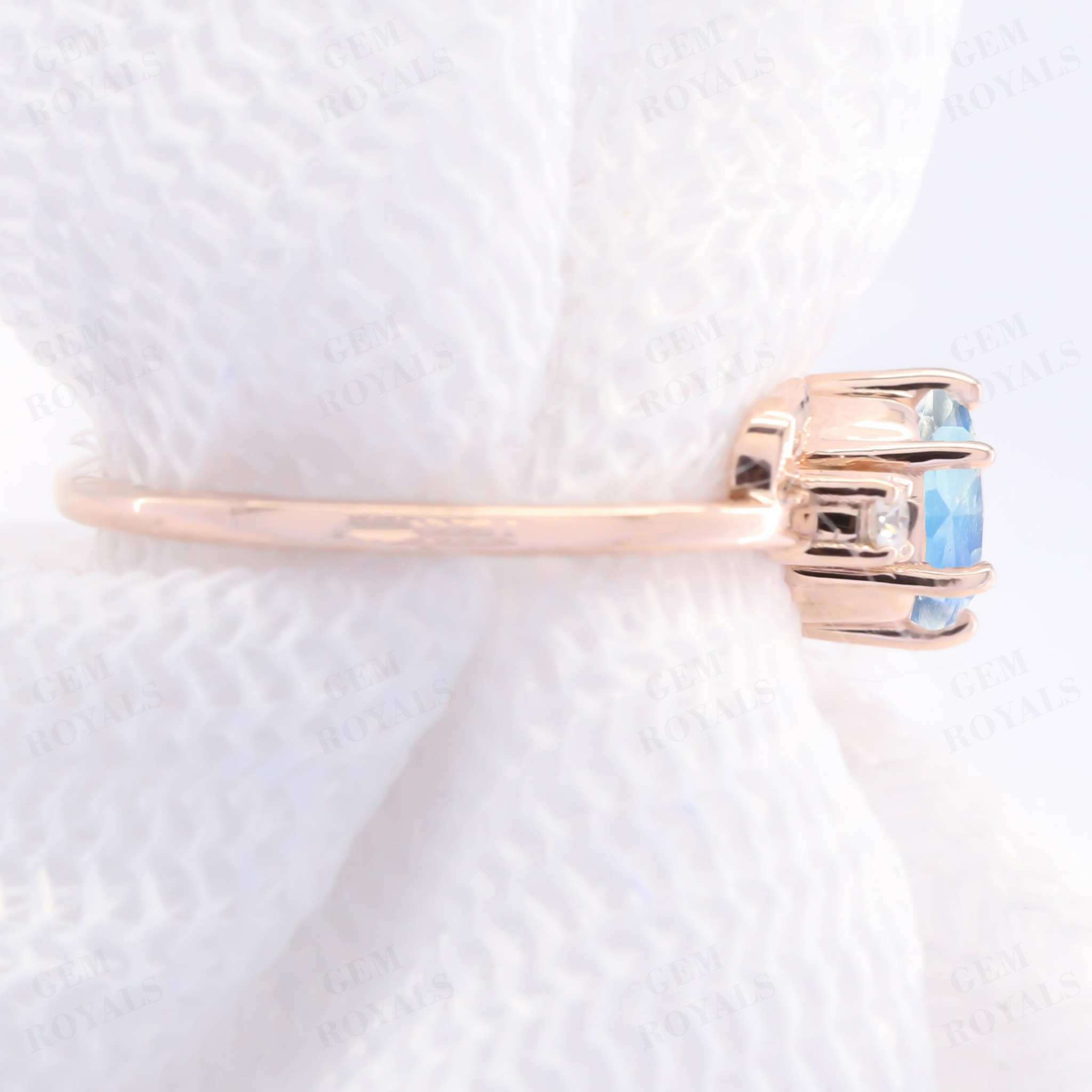 Dainty Flower Round Cut Moonstone Engagement Ring