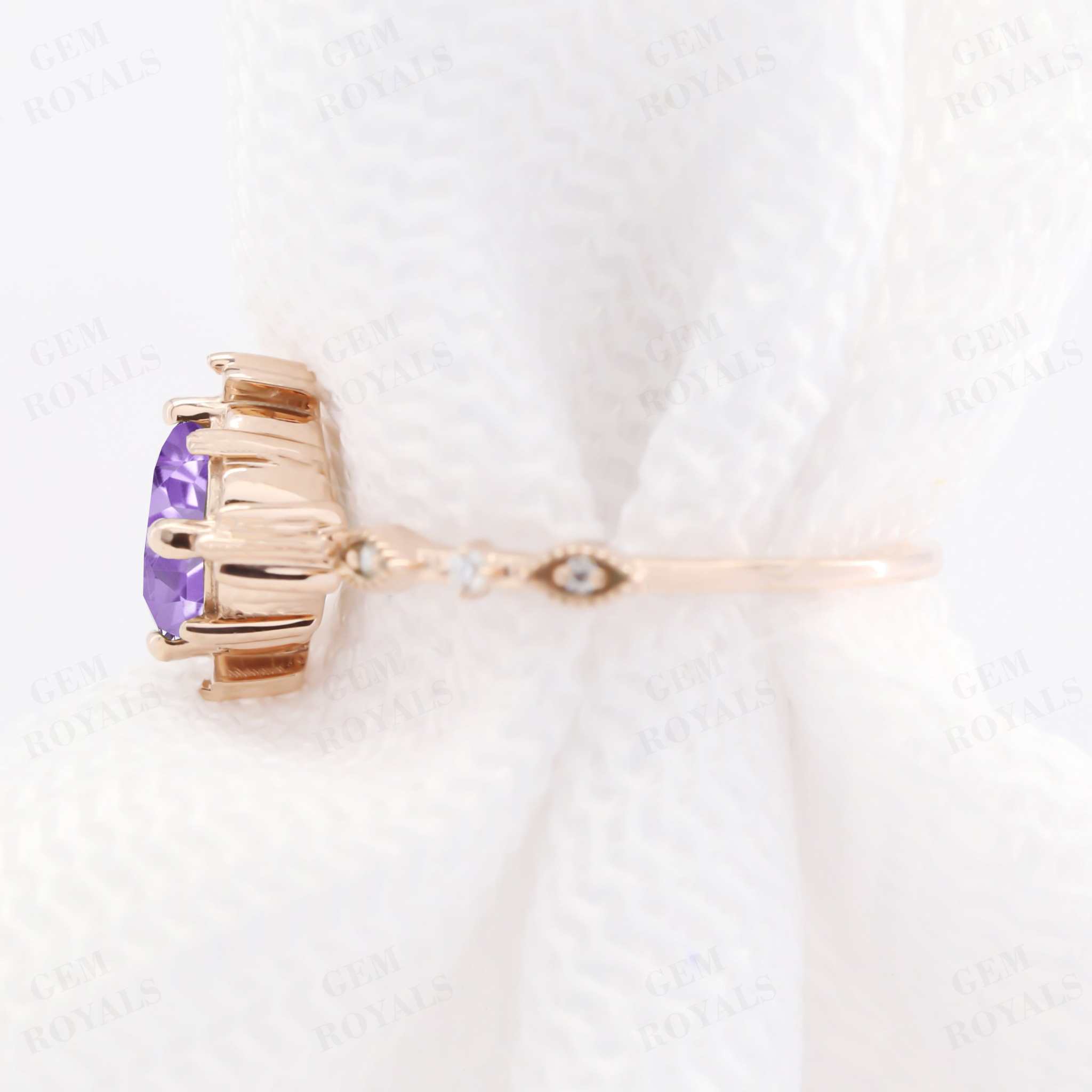 Dainty Round Natural Amethyst Engagement Ring