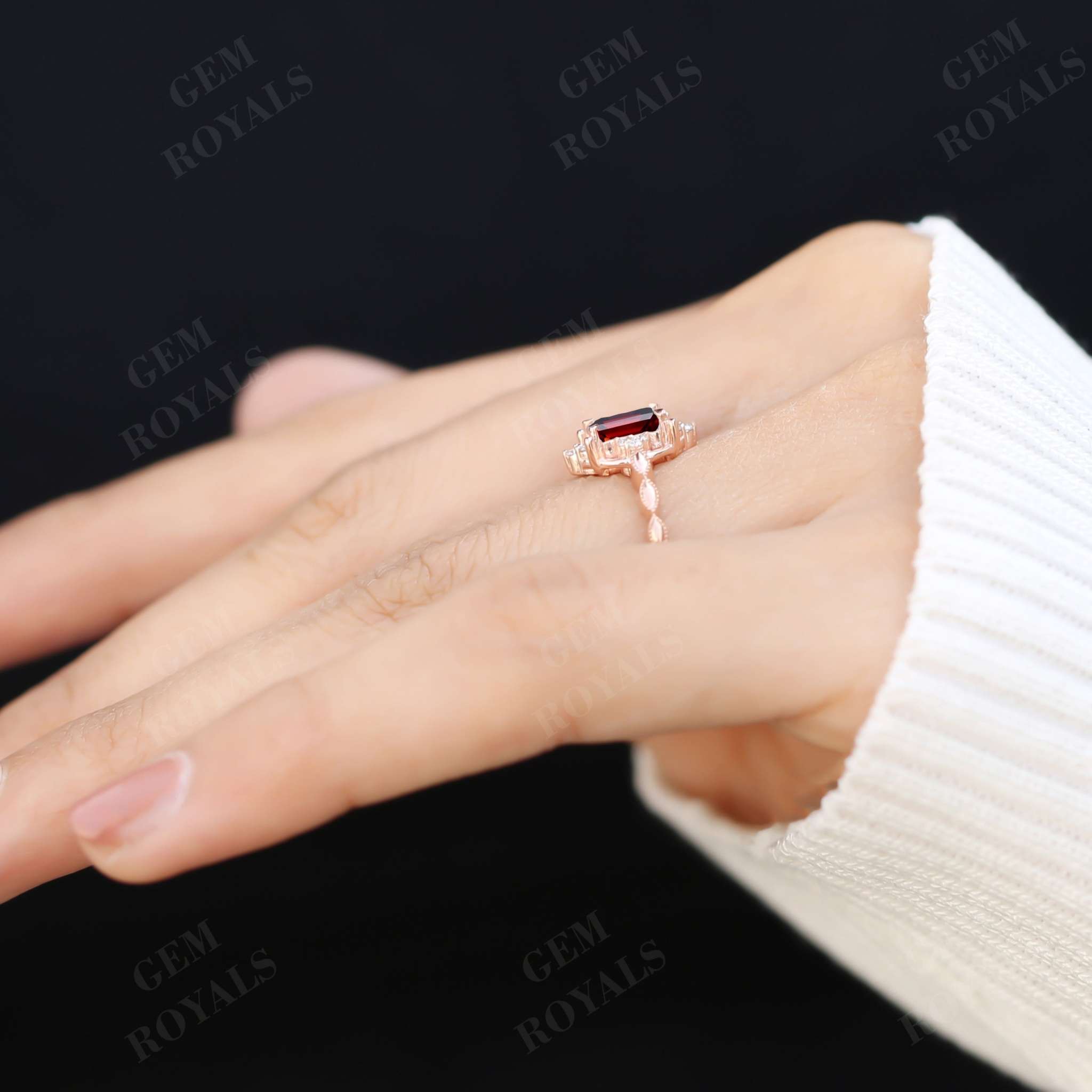 Vintage Emerald Cut Natural Red Garnet Engagement Ring