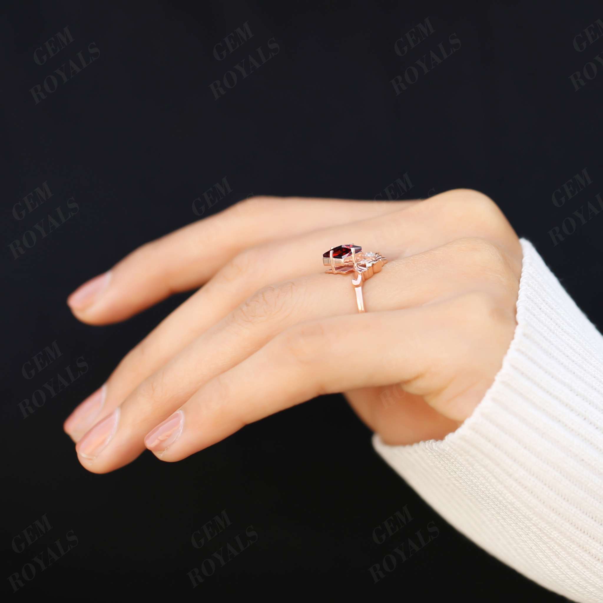 Art Deco Princess Cut Nature Red Garnet Engagement Ring