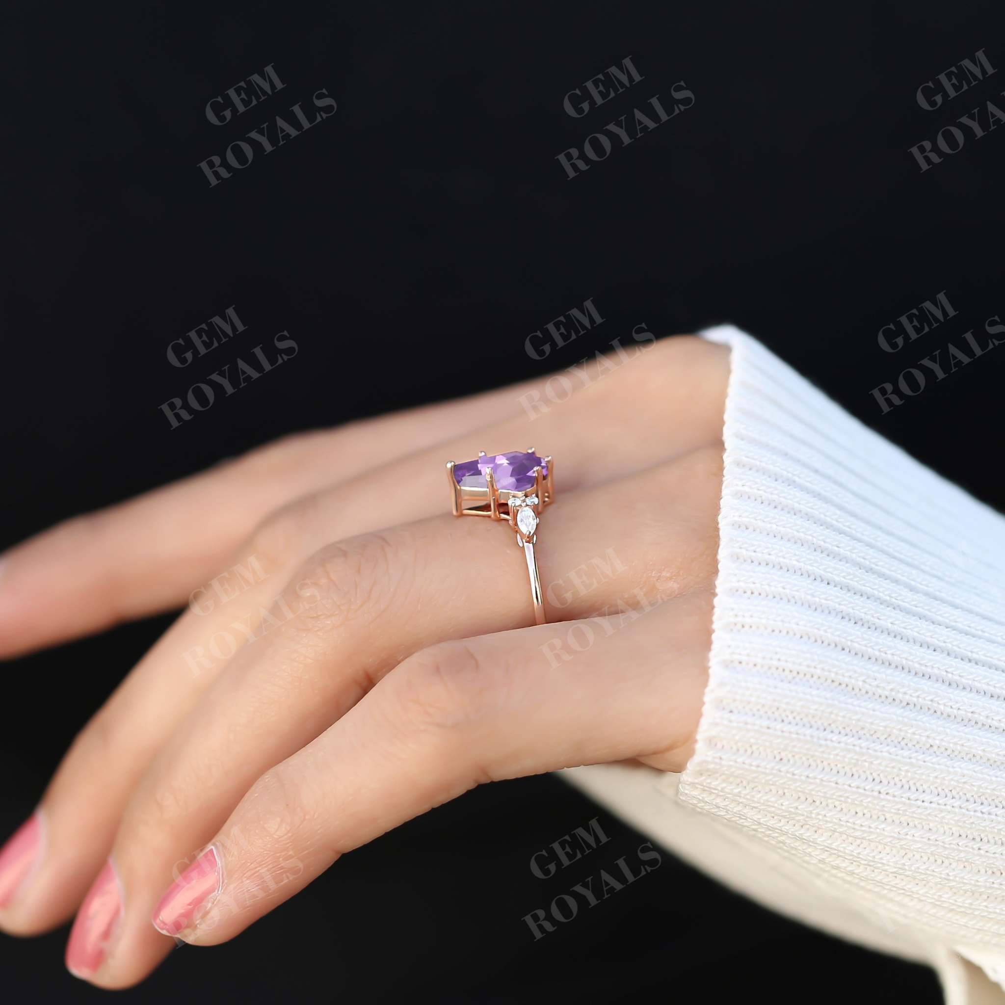 Cluster Kite Cut Natural Purple Amethyst Engagement Ring