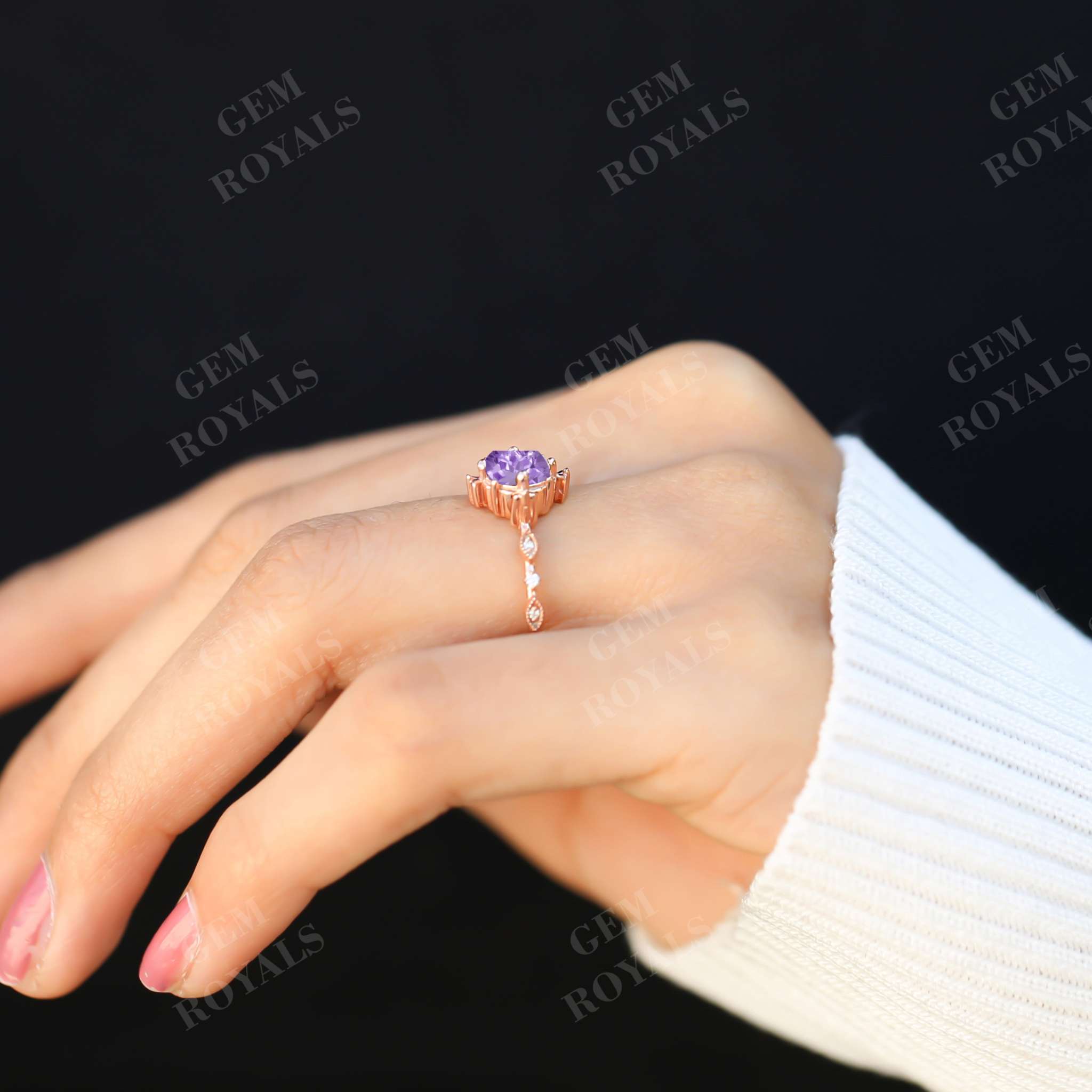 Dainty Round Natural Amethyst Engagement Ring