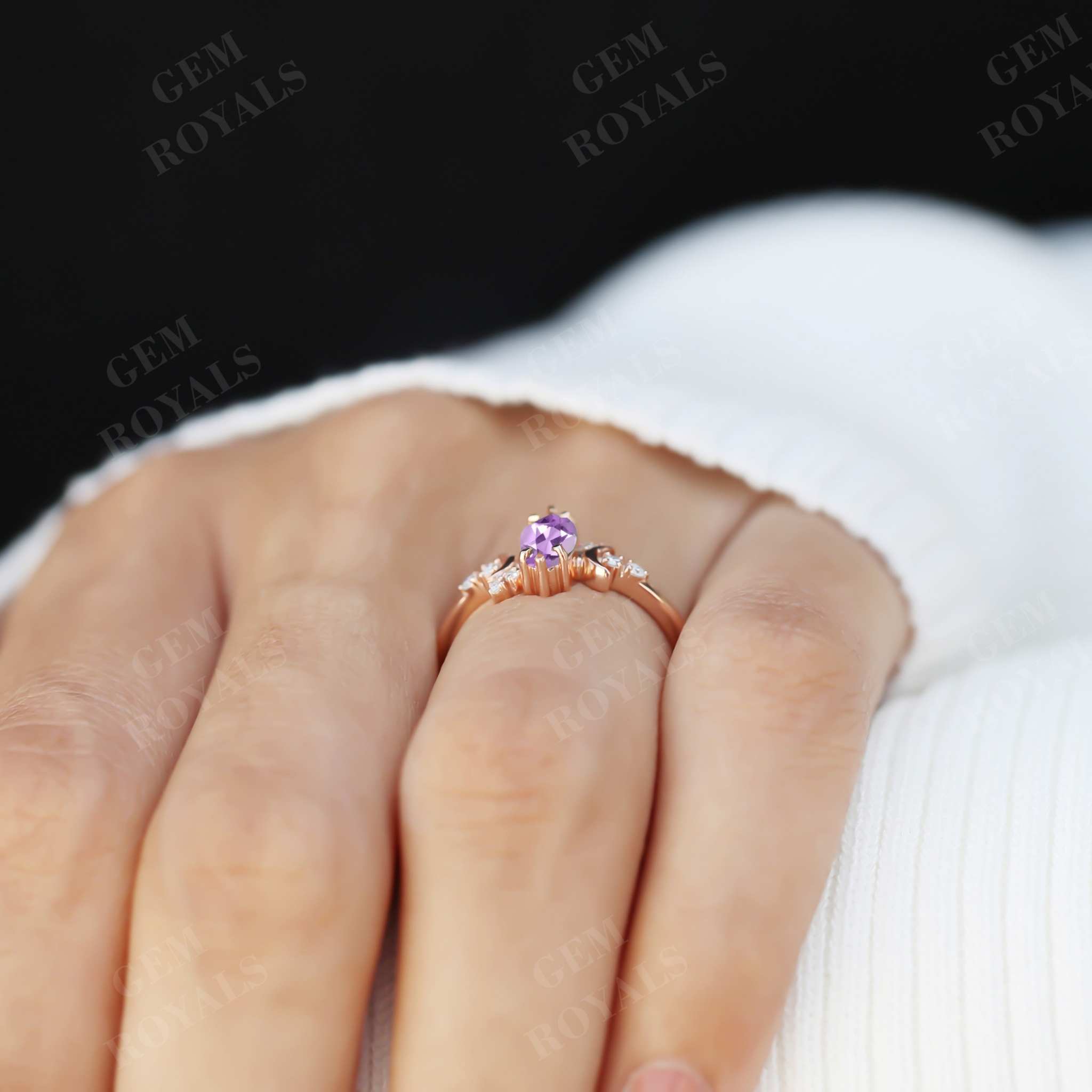 Celestial style Marquise Cut Natural Amethyst Engagement Ring