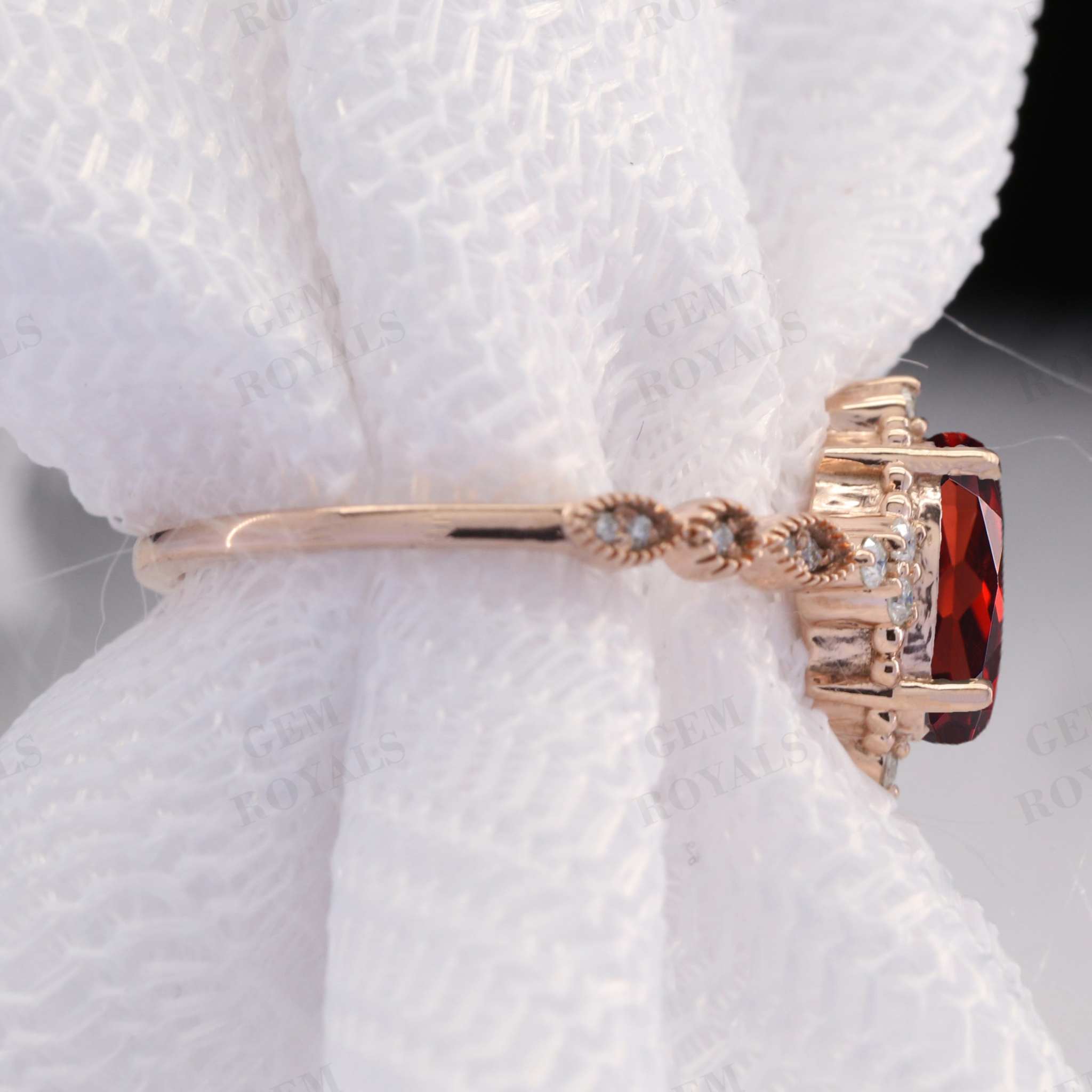 Unique Art Deco Oval Cut Red Garnet Engagement Ring