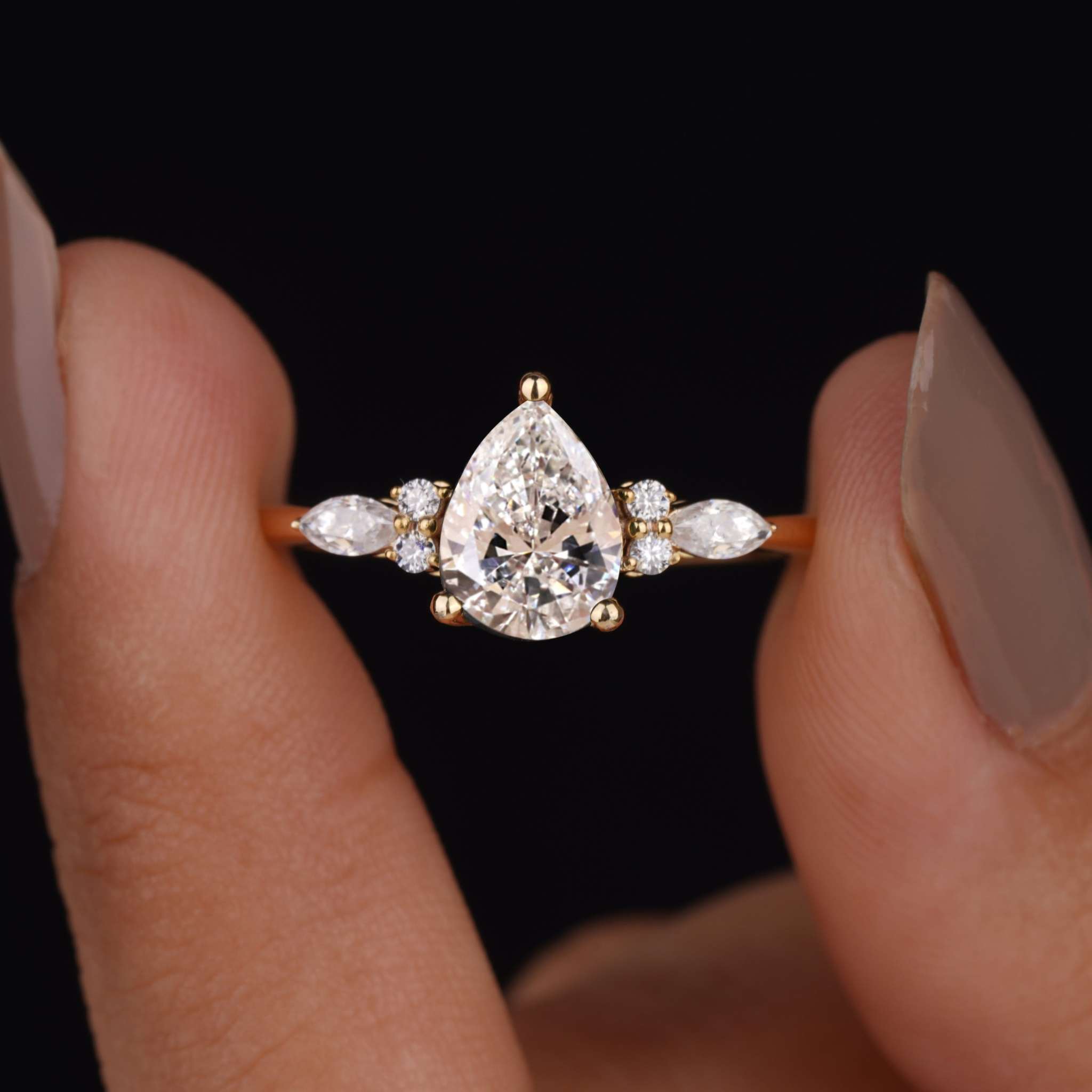 Vintage Pear Lab Grown Diamond Solitaire Engagement Ring