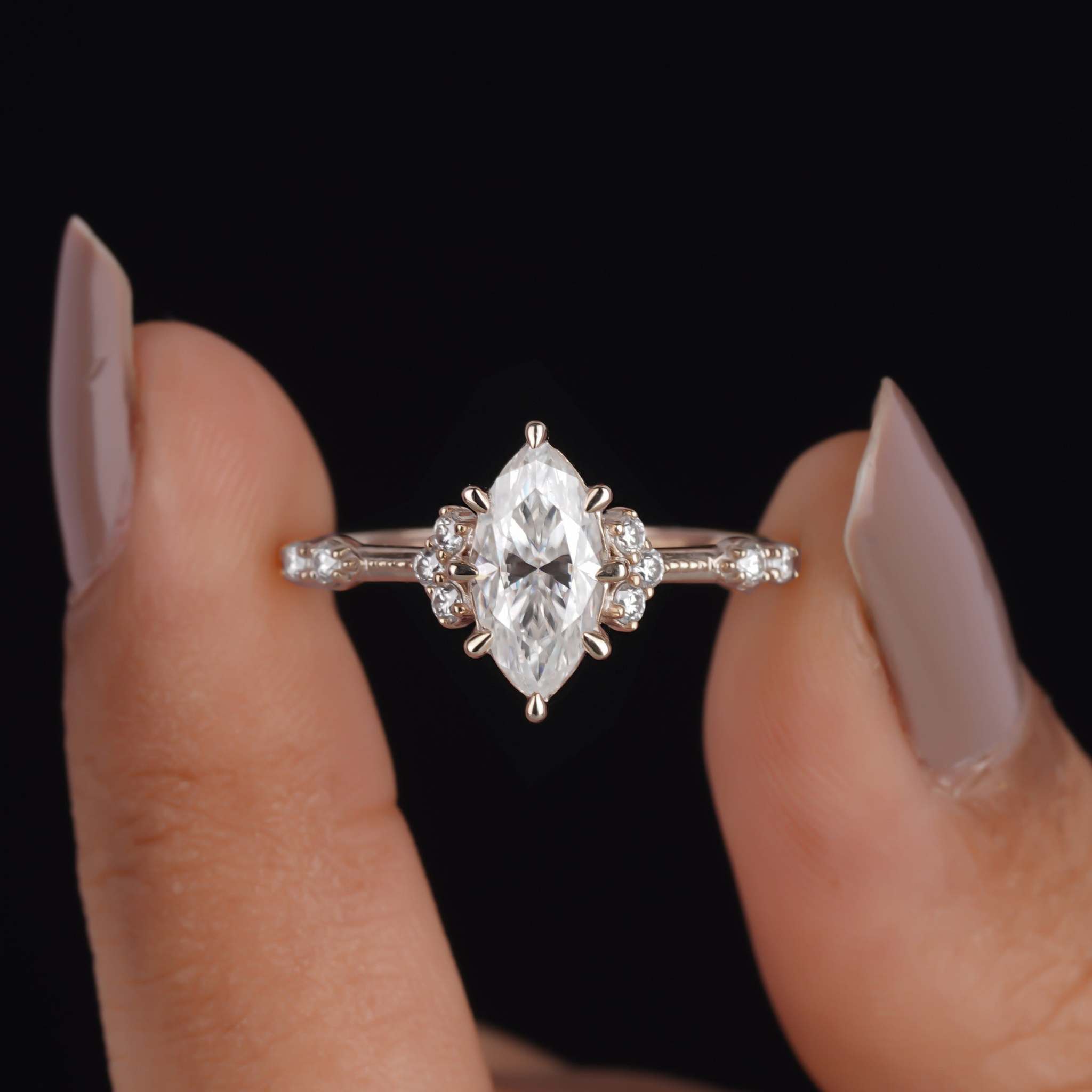 Vintage Marquise Moissanite Cluster Engagement Ring