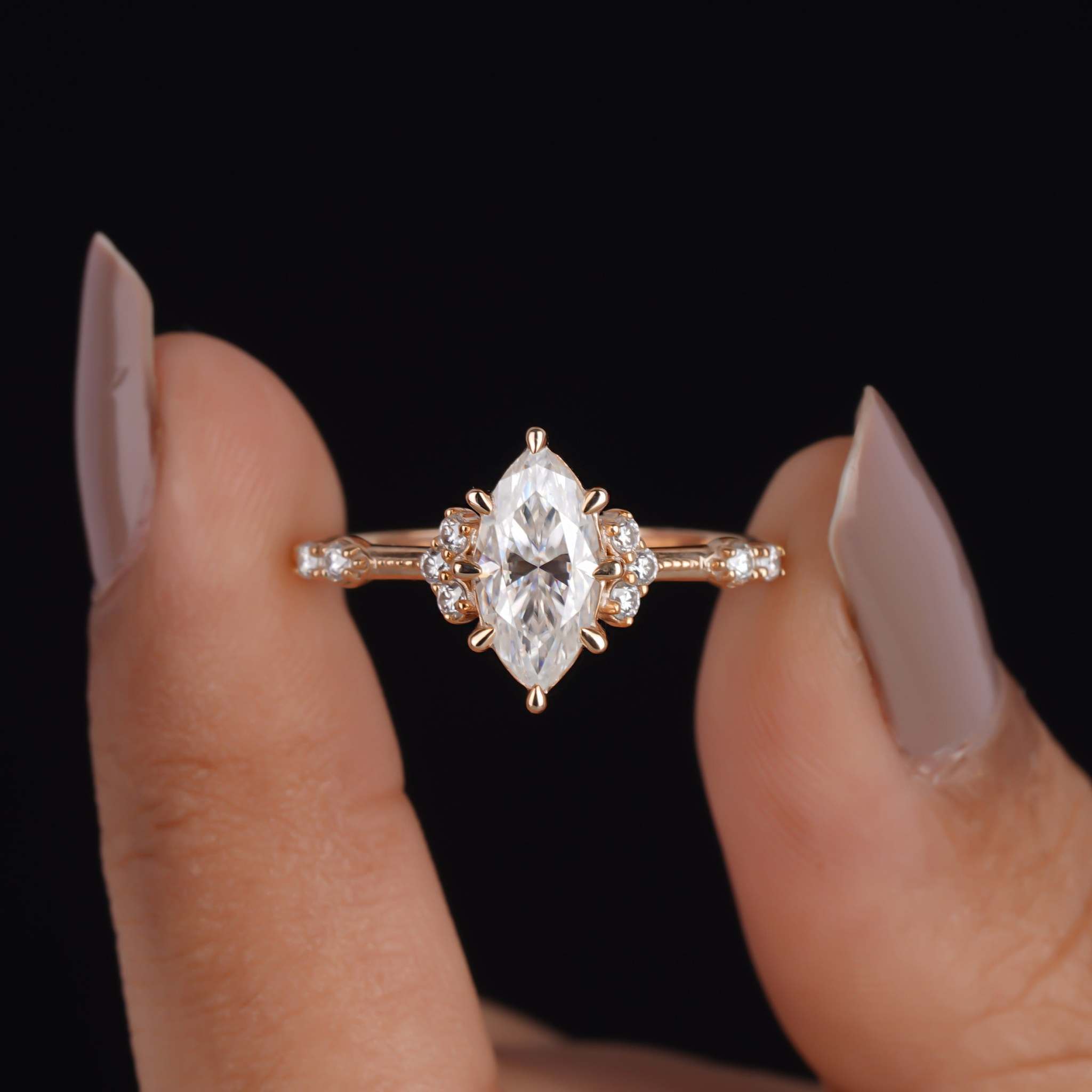 Vintage Marquise Moissanite Cluster Engagement Ring