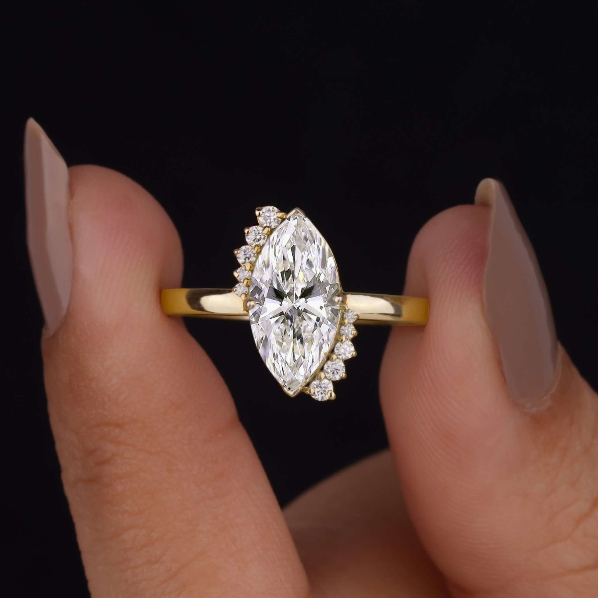 Vintage Marquise Lab Grown Diamond Engagement Ring