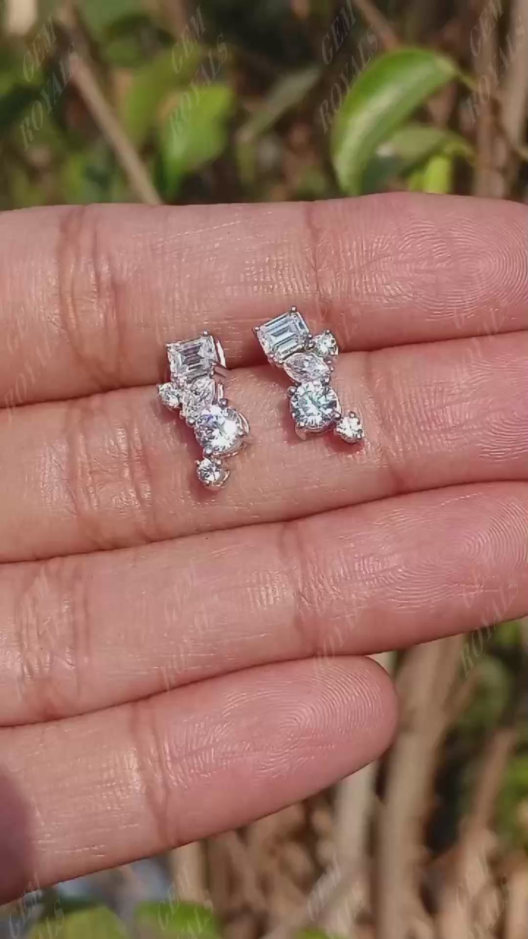 Multi Shaped Moissanite Cluster Climber Stud Earrings