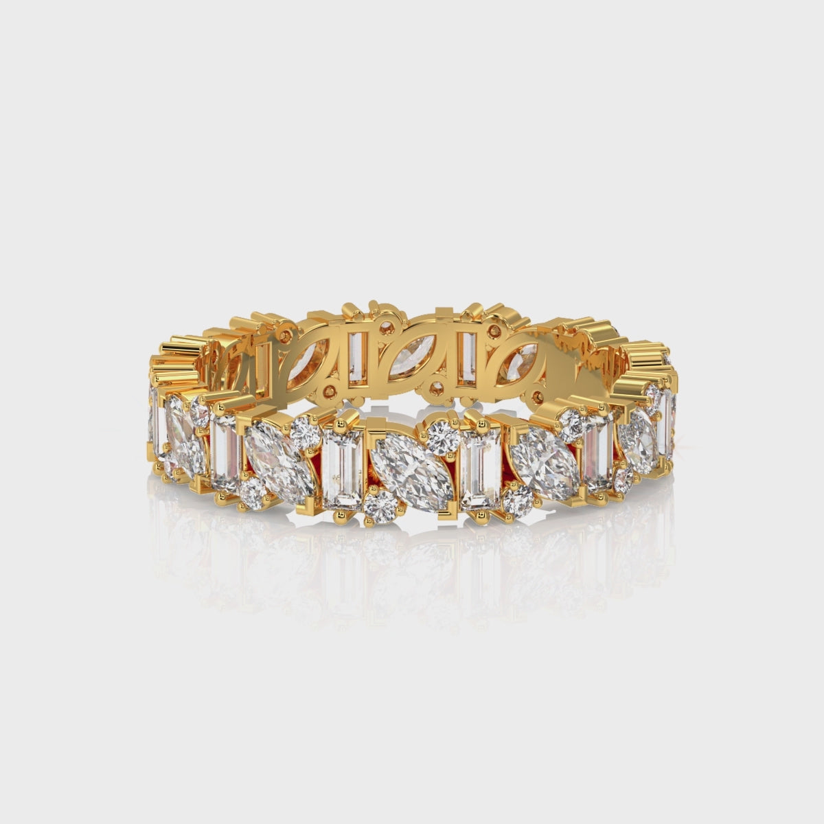 360 video of baguette and marquise diamond full eternity ring for women