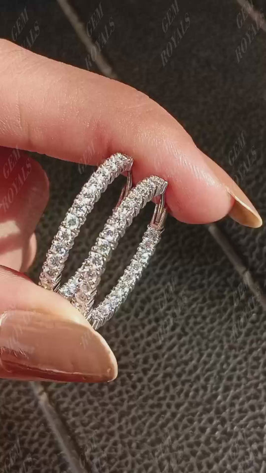 Party Wear Round Moissanite Inside out Hoop Earrings