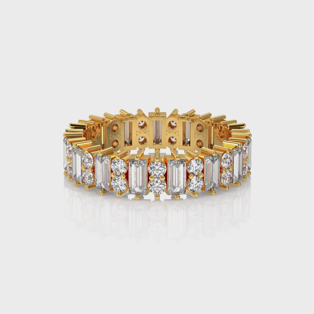 360 video of baguette and round alternative diamond full eternity band