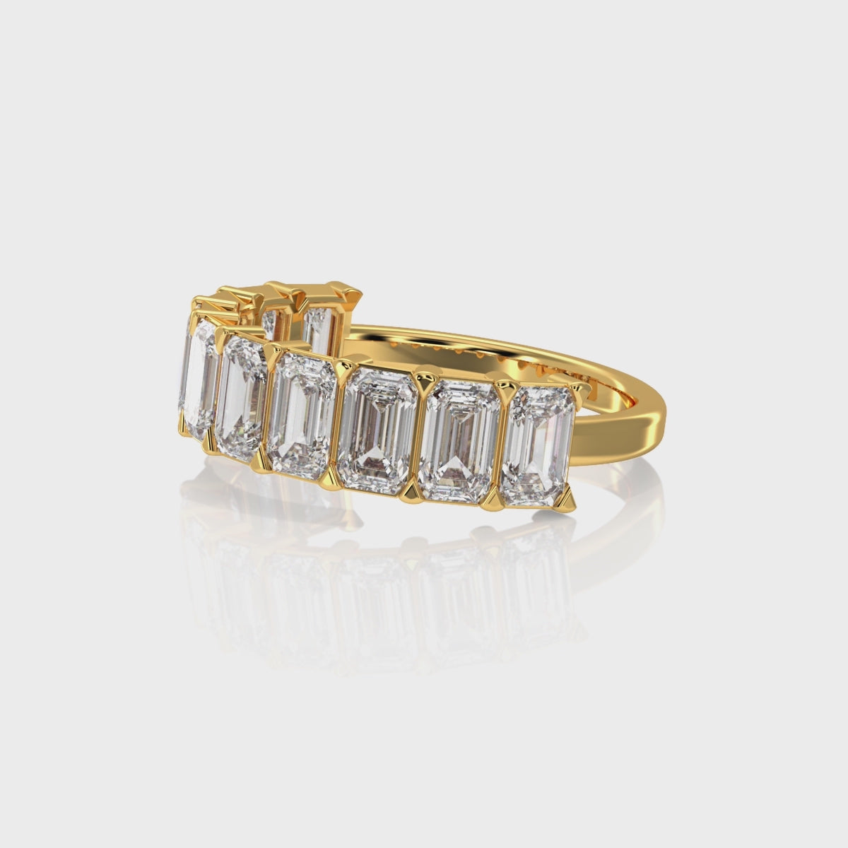 360 video of emerald cut diamond half eternity band for women