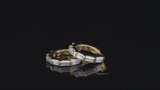 Dainty Paved Baguette Cut Moissanite Huggies Hoop Earrings
