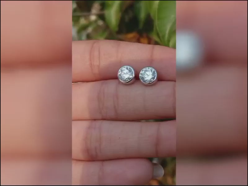 Minimalist Round Moissanite Bezel Set Studs Earrings
