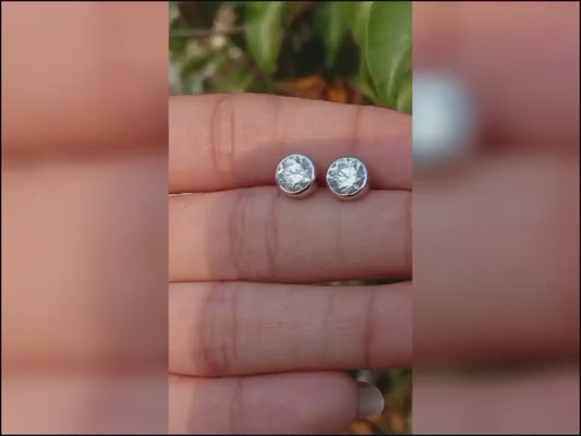 Minimalist Round Moissanite Bezel Set Studs Earrings