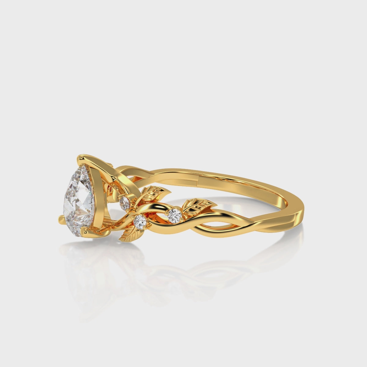 360 video of pear shaped nature inspired vintage leaf engagement ring