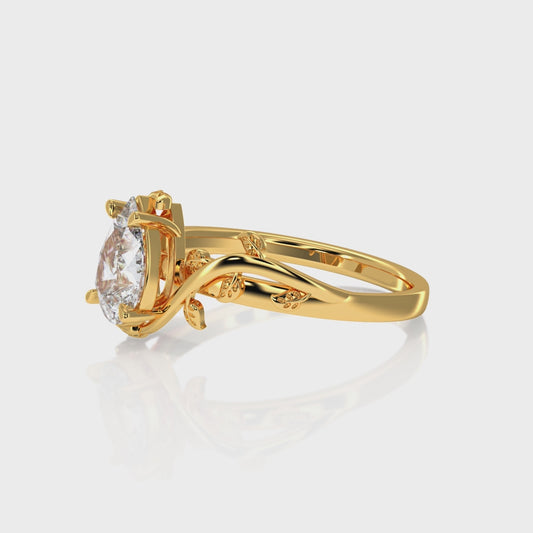 1 Carat Pear Shaped Diamond Nature Inspired Solitaire Vintage 14K Gold Promise Ring For Her