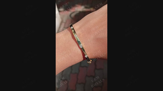 4 MM Wide Flush set Clover Round Moissanite Bangle Bracelets