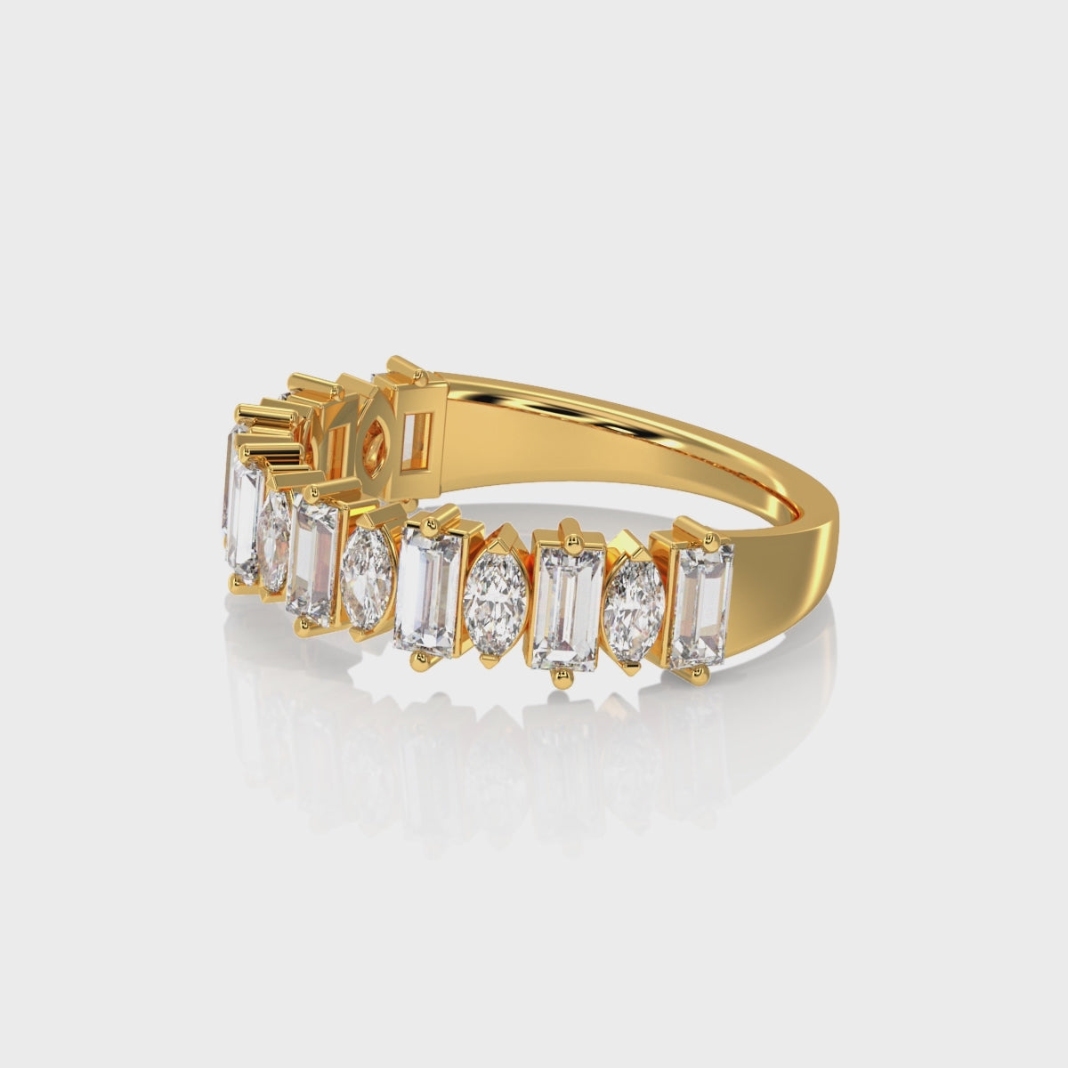 360 video of straight baguette and marquise cut diamond wedding band for women