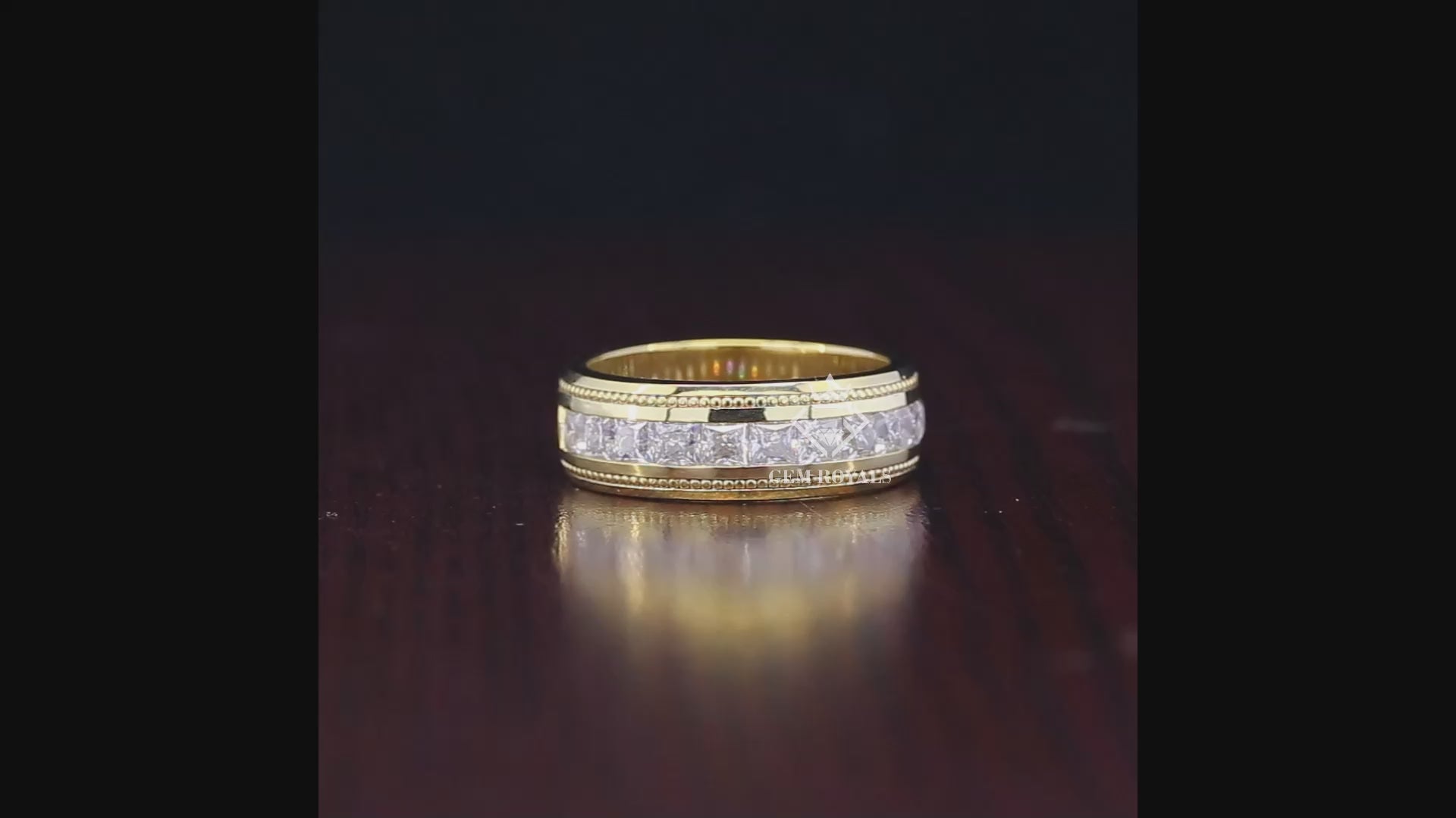 Channel Set Princess Moissanite 8 MM Wide Men's Wedding Band