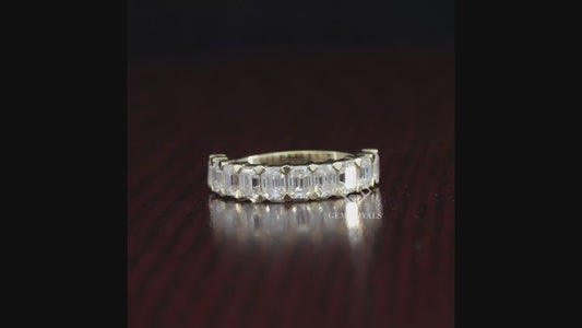 Emerald Cut Lab Grown Diamond Half Eternity Wedding Band