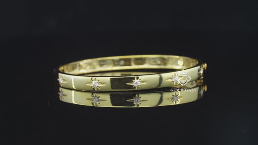 North Star Oval Shaped Round Moissanite Starburst Bangle Bracelet