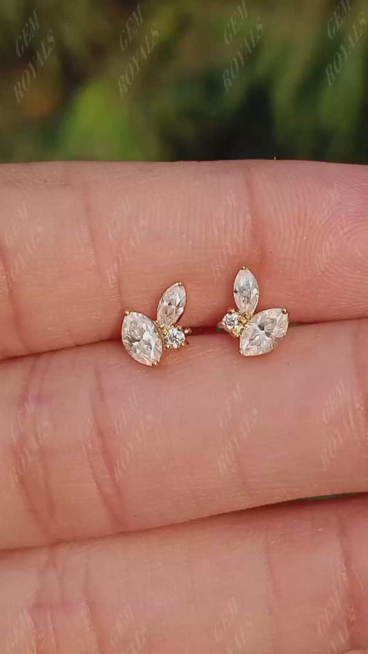 Cluster Marquise and Round Moissanite Stud Earrings