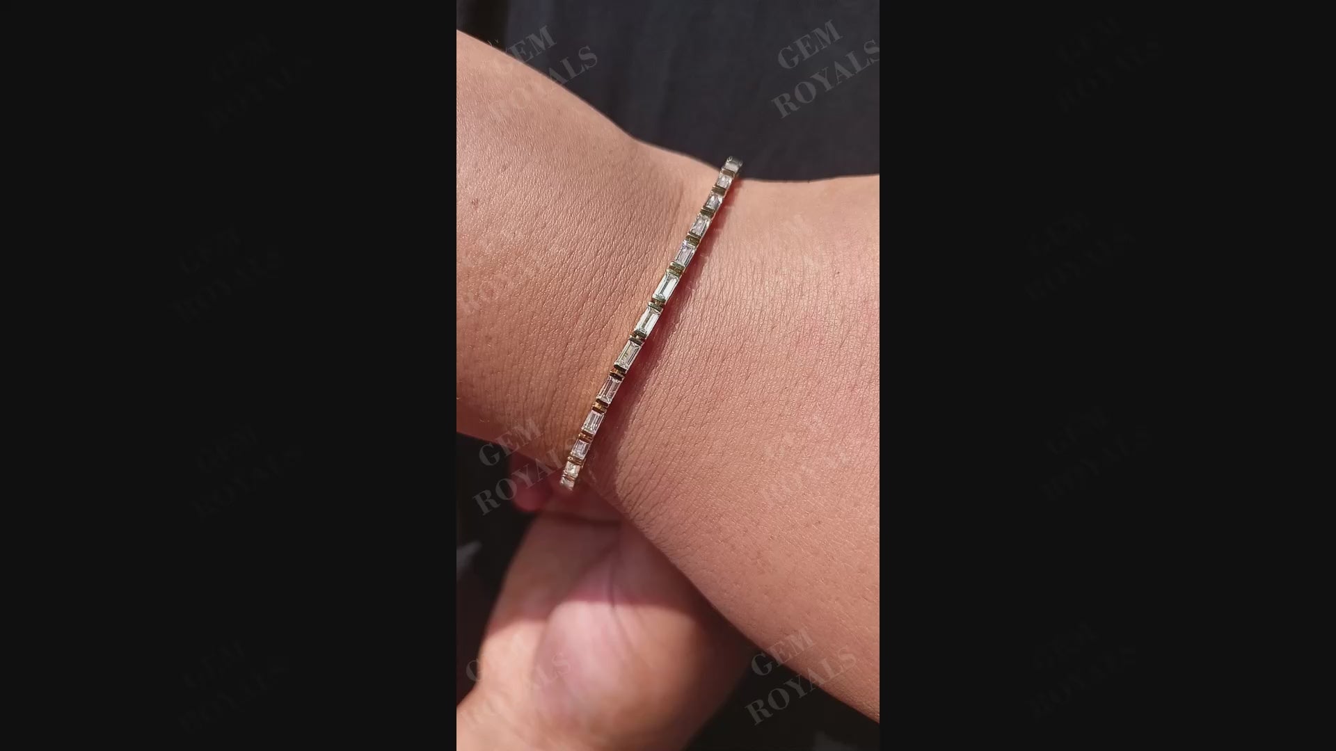 Bar Set Minimalist Baguette Cut Moissanite Tennis Bracelet