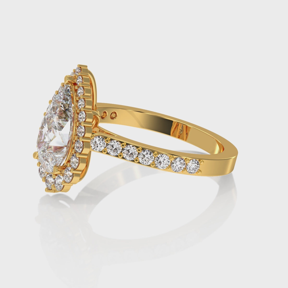 360 video of pear shaped vintage halo engagement ring for women