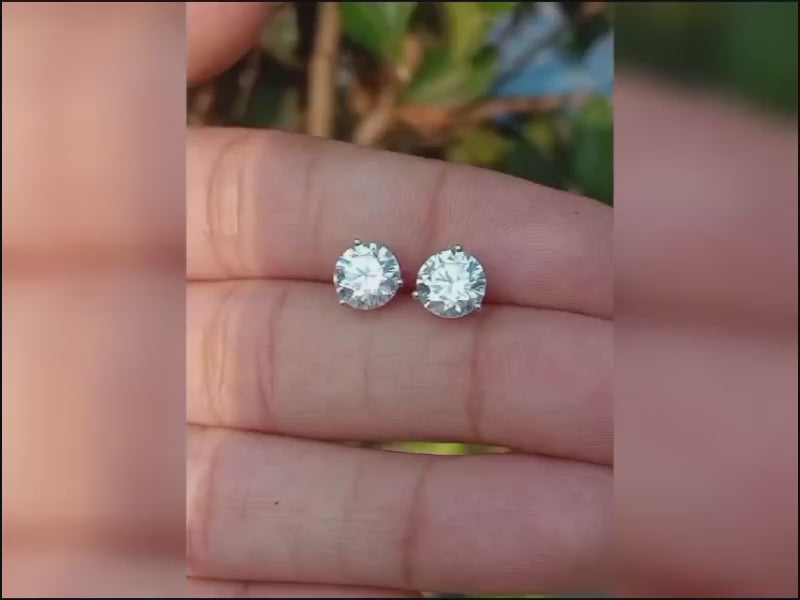 Martini style Round Moissanite Solitaire Studs Earrings