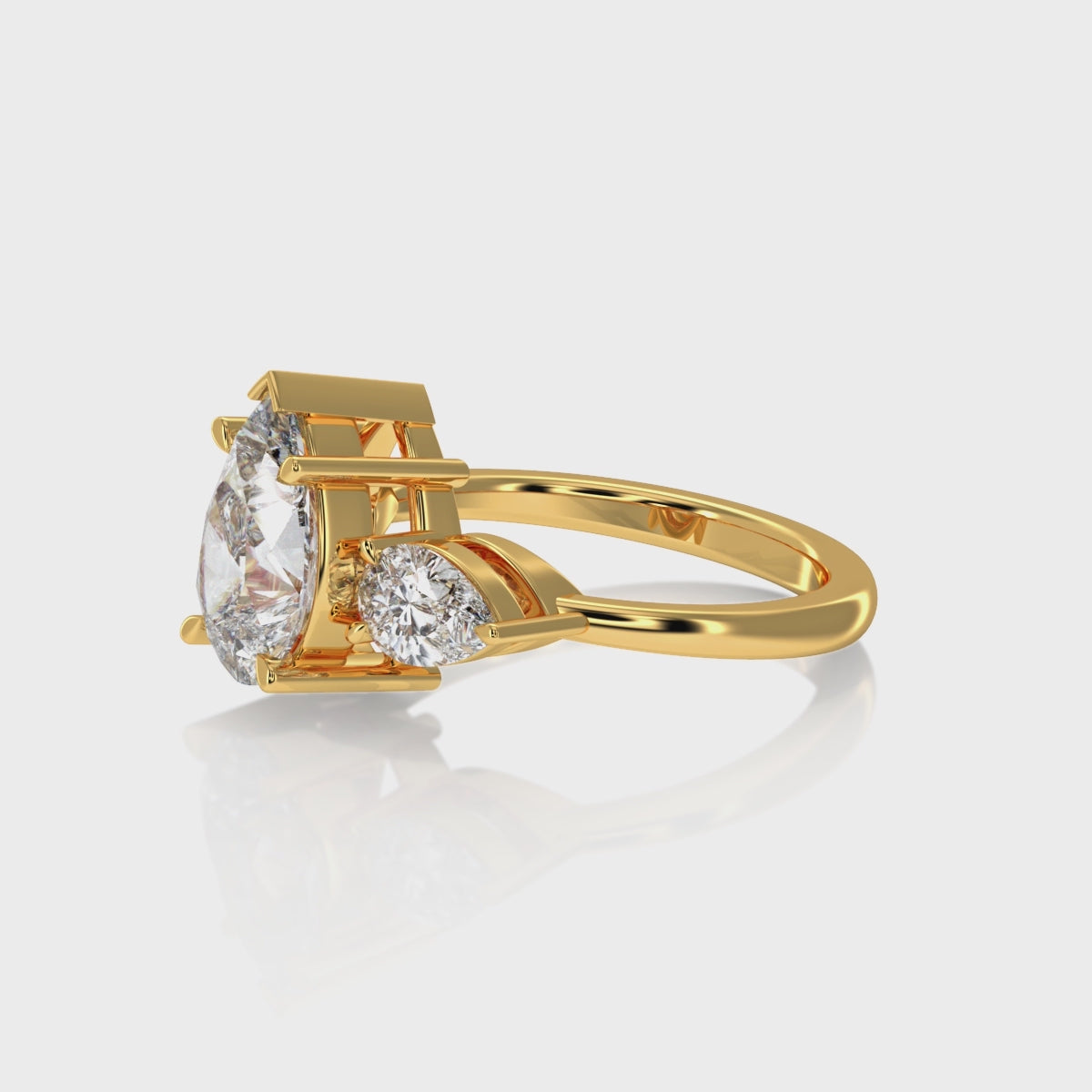 360 video of 3 stone pear diamond engagement ring or women