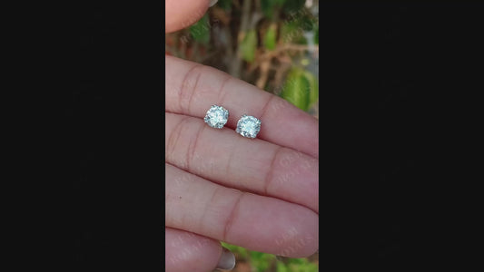 Round Moissanite Solitaire Stud Earrings Double Prongs Studs