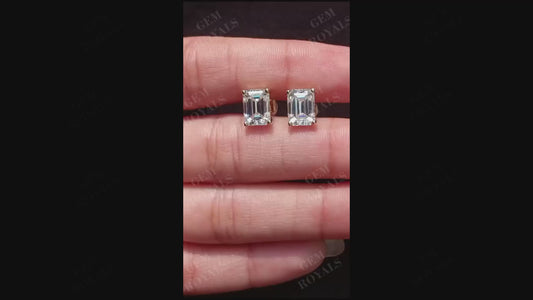 Emerald Cut Moissanite Solitaire Studs Earrings