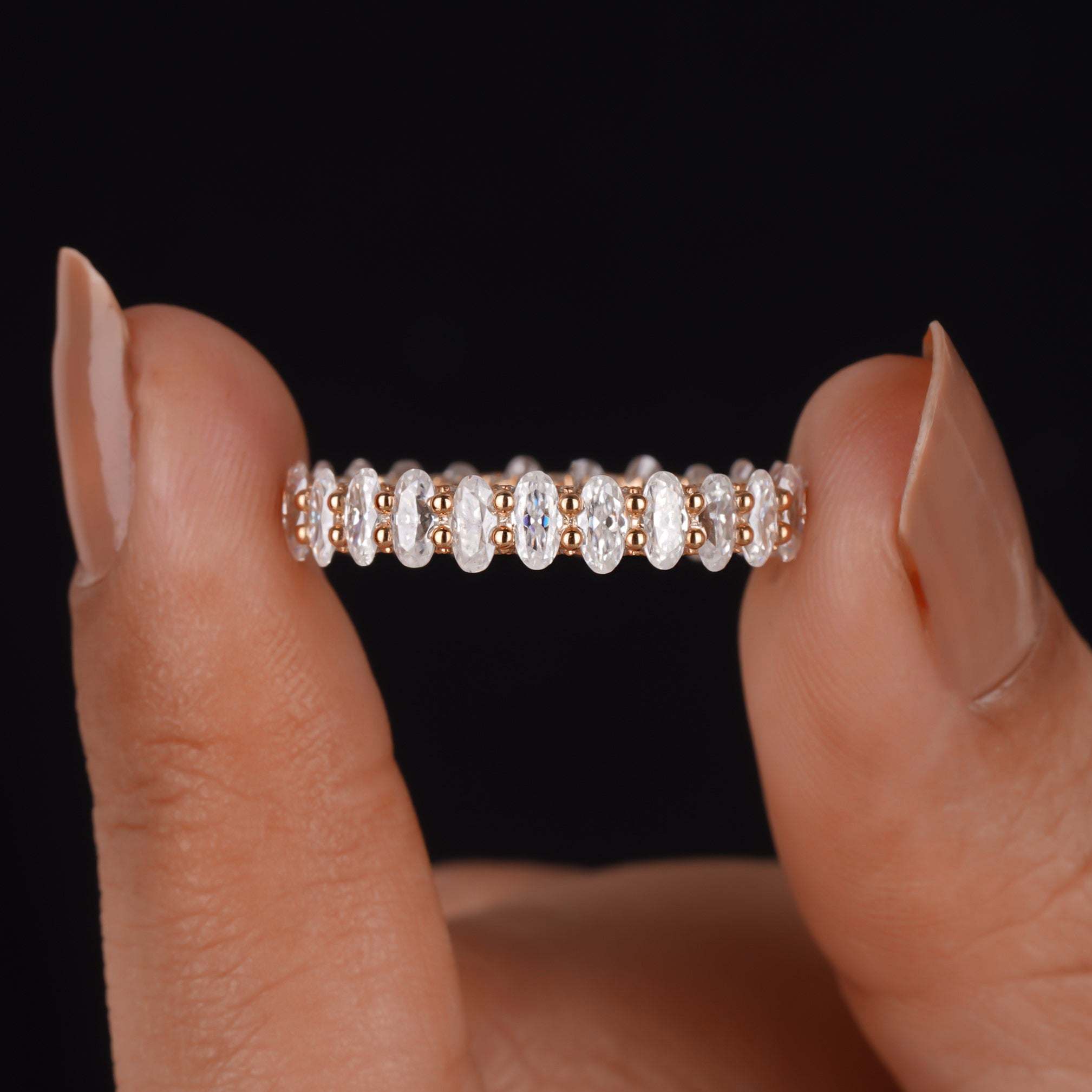 Vintage U Shape Hidden Halo Oval Diamond Full Eternity Wedding Band