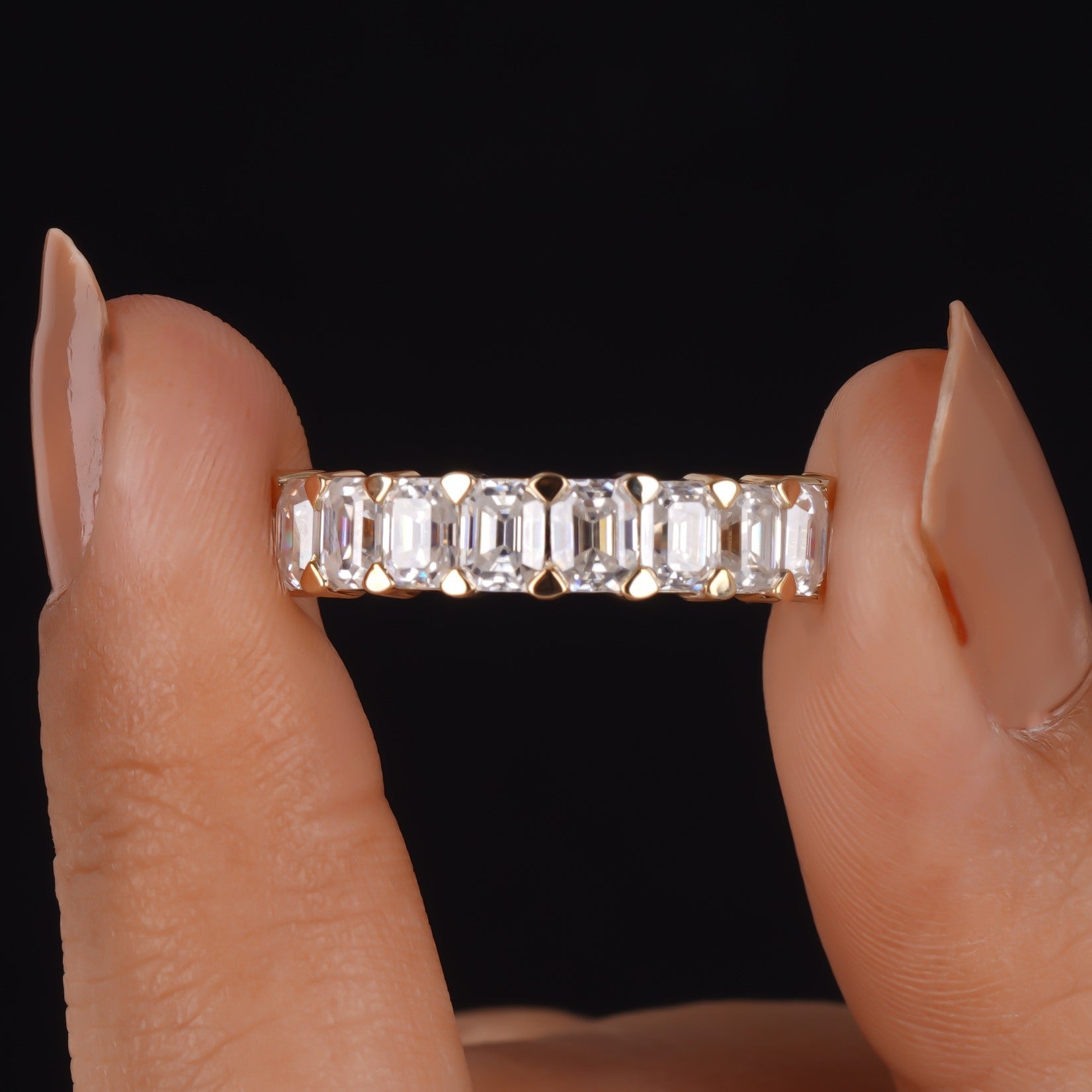 Emerald Cut Moissanite Half Eternity Wedding Band