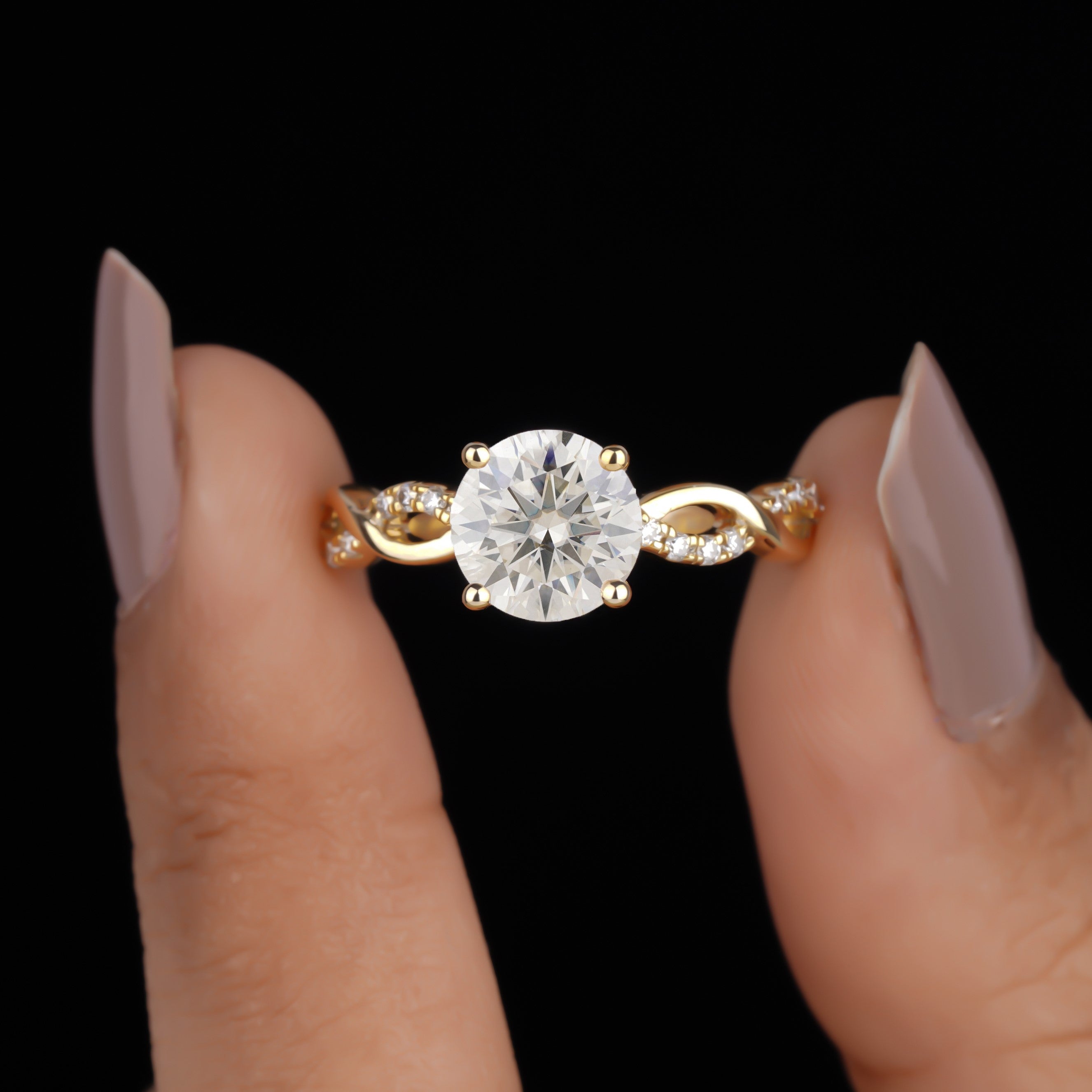 Petite Twisted Vine Round Moissanite Engagement Ring