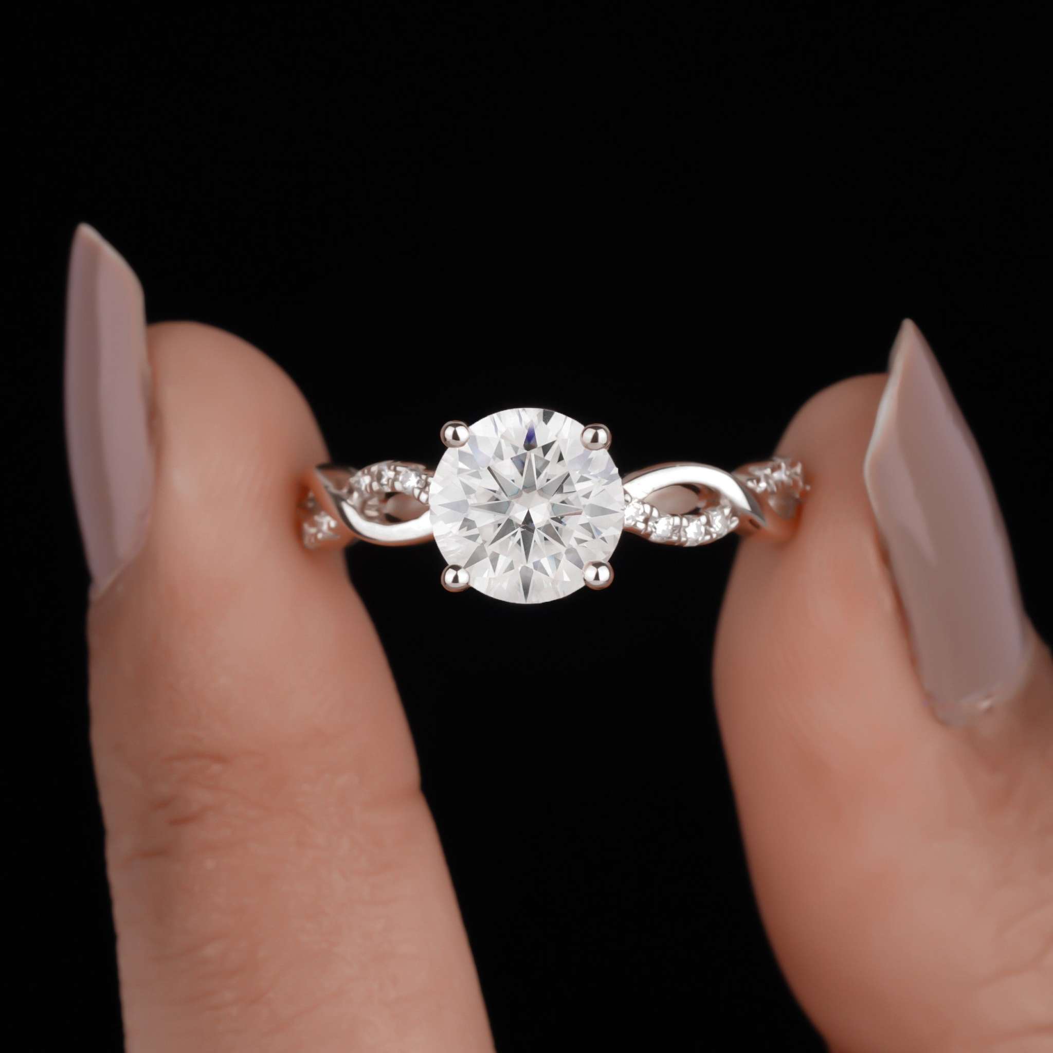 Petite Twisted Vine Round Moissanite Engagement Ring